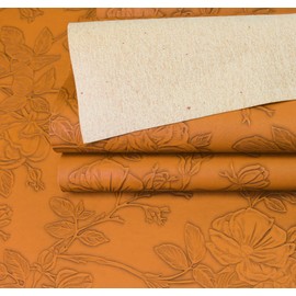 A-Express Floral Faux Leather Fabric - Embossed PU Synthetic Leather - 54" Wide by The Yard Vinyl Pleather Material - Upholstery Fabric for Car, DIY Craft Sheets - 1 Yard 54" x 36" Tan
