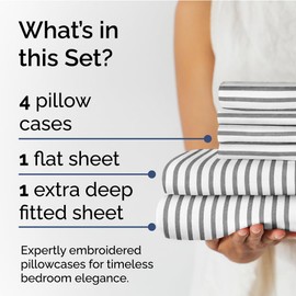 Extra Deep Full Sheet Set - 6 Piece Breathable & Cooling Sheets - Hotel Luxury Bedding Set w/18-24 Inch Extra Deep Pockets - Easy & Secure Fit - Soft, Wrinkle Free and Comfy - Grey Stripes, Full Size