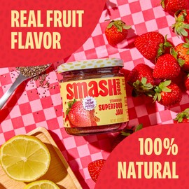 Smash Foods Strawberry Jam | Low-Calorie, No Sugar Added Keto Jam with Upcycled Fruit & Chia Seeds | Vegan, Paleo Superfood Fruit Spread (1 Jar)