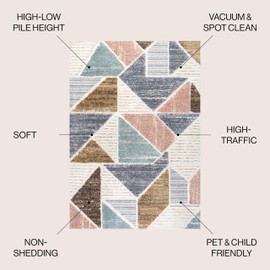 JONATHAN Y SNT107A-3 Aileen Geometric Scandi Colorblock Carved Indoor -Area Rug, Modern, Contemporary, Coastal Easy-Cleaning,Bedroom,Kitchen,Living Room,Non Shedding, Multi, 3 X 5