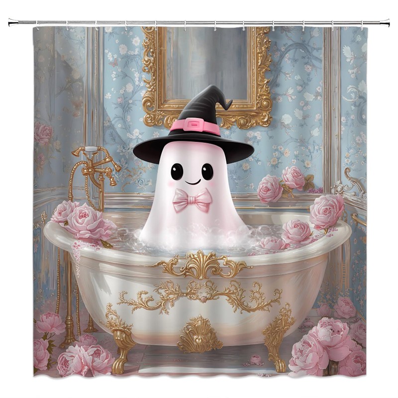 ZRUWUA Halloween Ghost Shower Curtain Funny Spooky Take a Bath