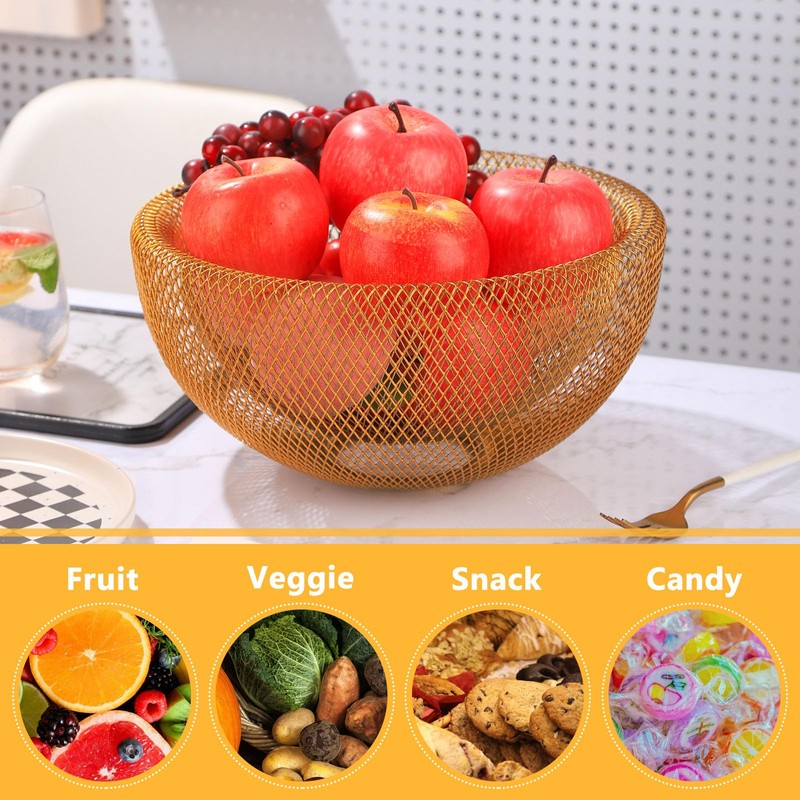 IBWell Metal Wire Woven Fruit Storage Bowl Basket for Kitchen,