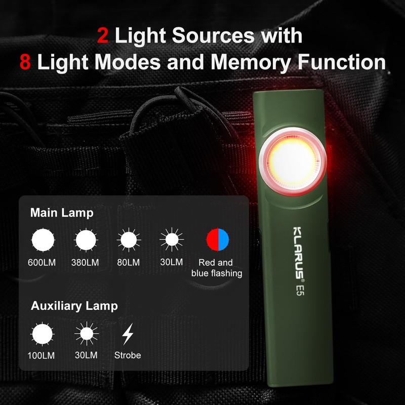 klarus E5 Pocket Flashlight, Rechargeable EDC Flashlight, Super Slim 4.2x1x0.3inch,