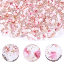 15Pcs Resin Beads Round 16mm Dried Flowers Pink Fit for DIY Jewelry Bracelet Necklace Keychain Beadable Pens Mobile Phone Chain Making Cute (Flower-Pink)