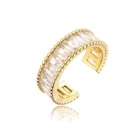 Baguette Cubic Zirconia Cuff Ring, 14K Gold Plated, Adjustable Size, Water Resistant, Tarnish Resistant, Hypoallergenic, Holiday Rings & Jewellery, Stacking Ring, Statement Ring