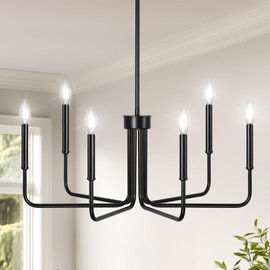 DORESshop Black Chandelier, 6-Light Farmhouse Chandelier for Dining Room, Dining Light Fixtures Over Tble, Industrial Modern Chandelier for Bedroom, Hall, Kitchen, Living Room