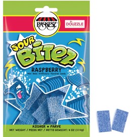 DOUzzle Easter Sweet Treats, Sour Bitez Chewy Candy Strips Blue Raspberry (4 OZ - 1 Pack) Goodie Bag Stuffer, Pinata Filler - Kosher Parve