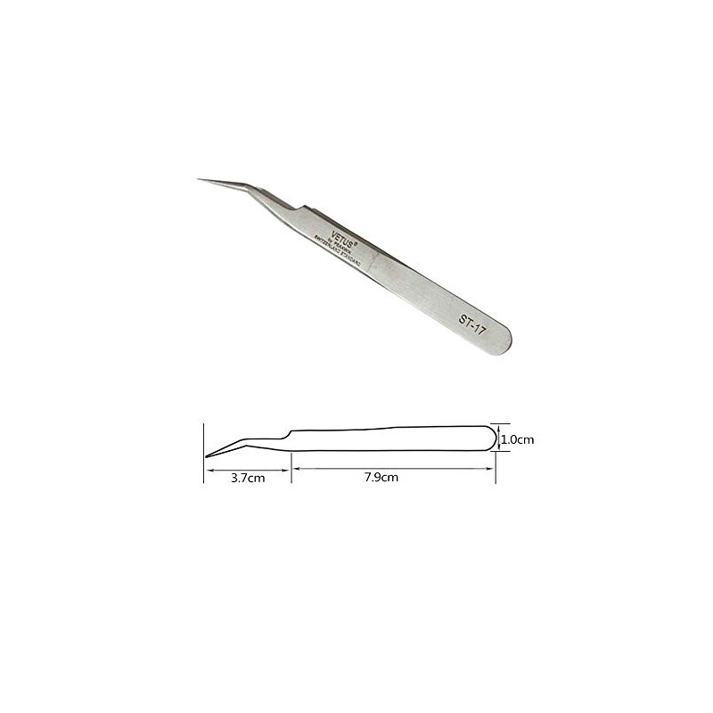 Vetus Tweezer Non-Magnetic Stainless Steel Curved Slant Tip Eyelash Eyebrow
