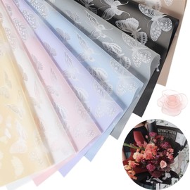 40 Sheets Butterfly Floral Wrapping Paper - 8 Colors Waterproof Translucent Bouquet Sheets for DIY Crafts, Gift Wrap, Wedding & Party Decor (Matte Korean Style Design)22.8 x 22.8 inches,