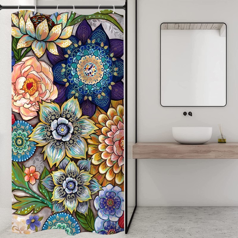 Neasow Boho Floral Shower Curtains for Bathroom, Bright Fabric Blossom