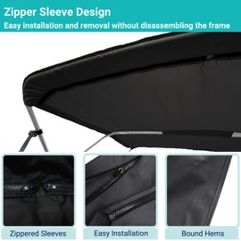 SavvyCraft 3 Bow Bimini Top Replacement Canvas Cover, Durable Marine Grade Canvas Boat Canopy with Storage Boot/Without Frame, 3 Bow 72" L 79"-84" W Black Color