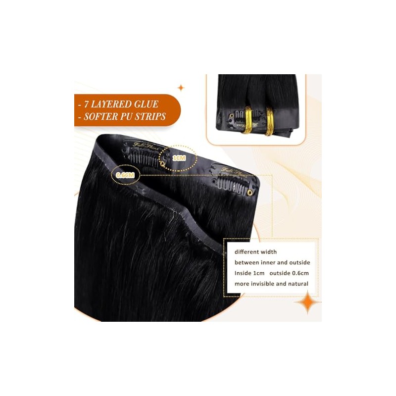 Full Shine Extensiones de Cabello Negro con Trama PU Invisible