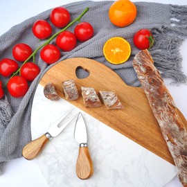 Heart Shaped Marble Cheese Board Cutting Board with Solid Wood and Marble Materials With knife and fork，suitable for Mother's Day, Valentine's Day, and birthday gifts