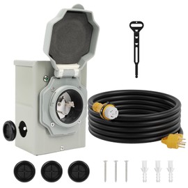 50AMP 25 FT Generator Cord and Power Inlet Box, NEMA SS2-50P Pre-Drilled Generator Power Inlet Box with LED Power Indicator, 14-50P to SS2-50R Extension Cord with Cord Organizer, ETL Listed