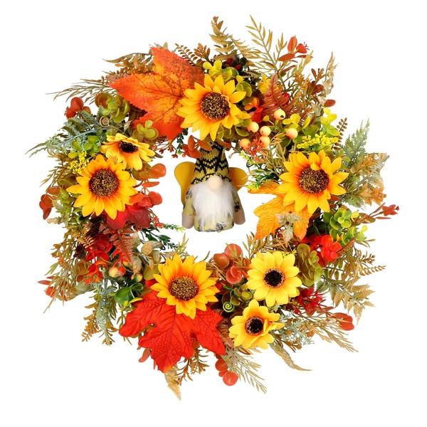 Autumn Wreath with LED Lighting 45cm Artificial Sunflowers and Autumn