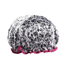 Lotsdonxia Reusable Double Thickened Shower Cap Waterproof Comfort and Trendiness for Bathing, Showering, and Hair Protection (Flower)