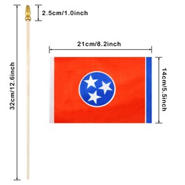 QQSD Tennessee Small Flag Stick Mini Hand Held Flags - Solid Wooden Pole with Spear Top, 12 Pack