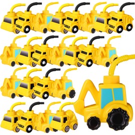Mifoci 24 Pcs Construction Truck Party Favor Excavator Construction Cement Mixer Truck Cups Straws and Lids,10 oz Plastic Construction Themed Party Favor for Kids Birthday Party Decorations
