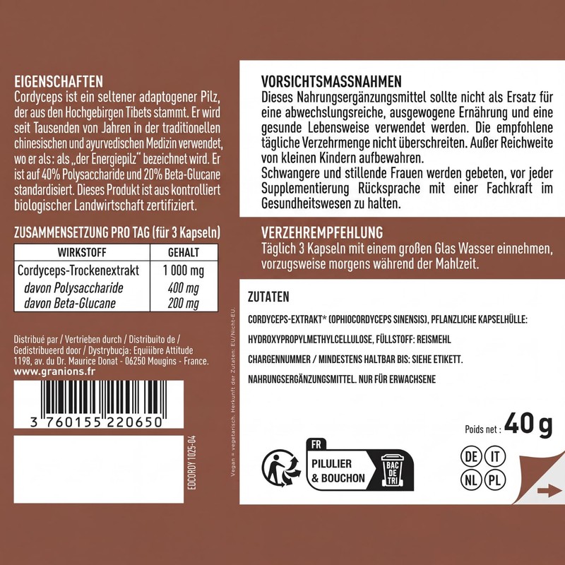 Cordyceps Capsules 1000 mg - Mushroom Extract High Dose -