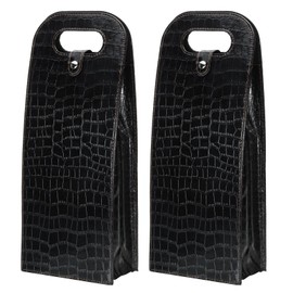 PATIKIL 2 Bottle Wine Gift Bag, 2 Pack Wine Bag Reusable Leather Wine Tote Carrier for Wine Bottles Portable Champagne Gift Bags for Picnic Party Wedding, Black