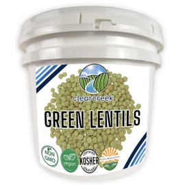 CLEAR CREEK Green Lentils | Project Non-GMO Verified | 25 lb bucket | Vegan | Non-Irradiated (Will Sprout) | Kosher | Vegan