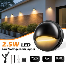 HOSITARK Low Voltage LED Deck Lights Kit, IP67 Waterproof Fence Lights with Transformer Photocell Sensor, Warm White Deck Lighting for Outdoor Walkway Stair Post Railing Warm White (8 Pack)