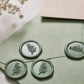 UNIQOOO Wax Seal Stickers - Wedding Invitation Envelope Seal Stickers Self Adhesive Olive Green Stickers, Perfect for Invitaion, Envelopes, Gift Wrapping, Christmas(Rosemary Style, 50 Pcs)