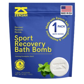 Zensah Sport Recovery Bath Bombs - Magnesium Epsom Salt for Soaking Sore Muscles, Eucalyptus Relaxation for Athletes, Men and Women (1 Count, Eucalyptus)