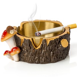 Yiiwinwy Ashtray for Weed Smokers,Hedgehog Mushroom Cute Cigar Ashtray Outdoors with Stainless Steel Tray,Ashtrays for Smokers,Ash trays for Patio Garden Home Outdoor Indoor Decor