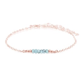 Tiny Sparkling Larimar Faceted Bead Bar Bracelet in 14k Rose Gold Fill