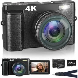 Digital Camera, 4K Digital Camera, 48 Megapixels, Autofocus, 1080P Video Recording, 16x Digital Zoom, Compact, Lightweight, Flash, 180° Rotating Screen, Selfies, Beginners, Students, Vlog, Image
