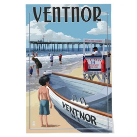 Lantern Press 24x36 Inch Giclee Print, Ventnor, New Jersey, Lifeguard Stand