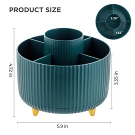 HBlife Pencil Pen Holder for Desk, 5 Slots 360° Degree Rotating Organizers and Accessories, Desktop Storage Stationery Supplies Cute Pencil Cup Pot for Office, School, Home, Art Supply, Dark Green