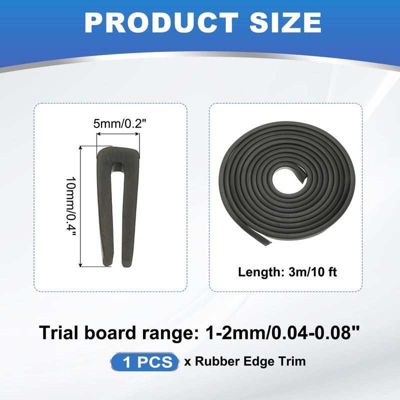 PATIKIL 1/16" Rubber Edge Trim, 10 ft Flexible U Channel
