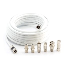 THE CIMPLE CO Digital Coaxial Cable Kit with Universal Ends -RG6 Coax Cable and six (6) Piece Adapter Kit Includes Male Female RCA BNC F81, and Barrel Connectors - White, 20 Feet