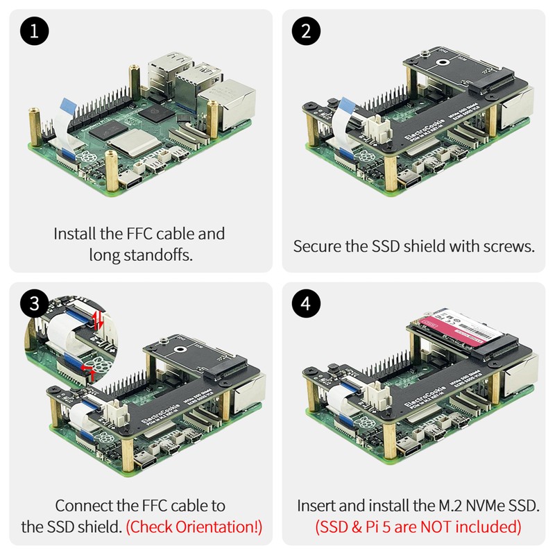 ElectroCookie PCIe to M.2 NVMe SSD HAT Board for Raspberry