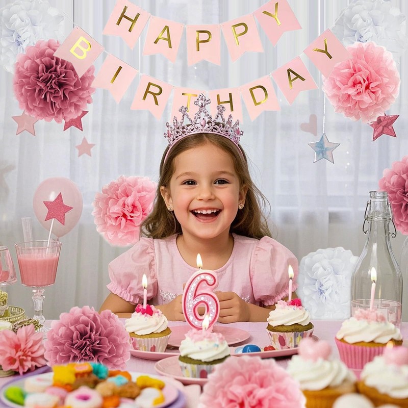 Pink Gold Birthday Party Decorations Set, pink Gold Glittery Happy