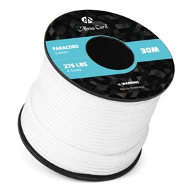 Abma Cord Paracord 275 Nylon Rope 2.4 mm Cords with 4 Core Strands Survival Parachute Cord - Max. 125 kg (275 lbs) - White