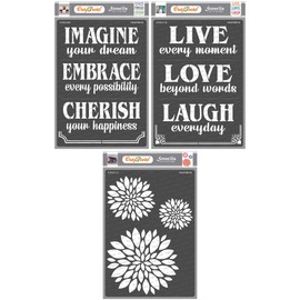 CrafTreat Reusable Quote Stencils for Painting on Wood, and Canvas - Imagine Embrace Cherish, Live Love Laugh and Mum Flower (3 Pcs) -A4 (8.3 X 11.7 Inch) Each - Sayings Stencils