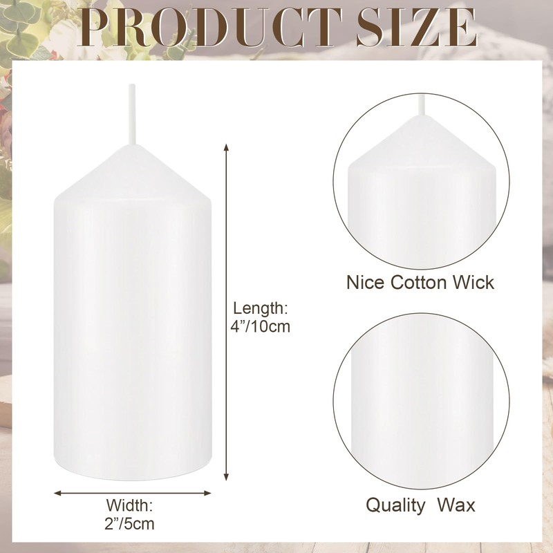 MTLEE Set of 40 White Pillar Candles 2x4 Inch Dripless