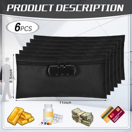 LEIFIDE 6 Pcs Money Bag with Lock and Zipper 11 x 5.5 Inches Lockable Storage Bag Cash Accessories Pouch for Storing Coins Checks Documents(Black)