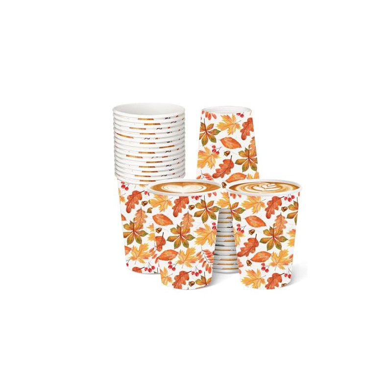100Pcs Fall Leaves Paper Cups 9 oz Maple Leaf Disposable