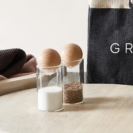 Santa Barbara Design Studio Salt & Pepper Shakers Table Sugar Collection Sleek Kitchen Essentials, 3.25" Tall, Glass/Beech Wood