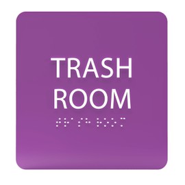 ADA CENTRAL SIGNS - 6" X6" Trash Room Sign - ADA Compliant Tactile Graphics Grade 2 Braille Text Acrylic Wall Signs - Recycling Waste Garbage Bins, Hazardous Waste, Disposal Safety Room Door Sign