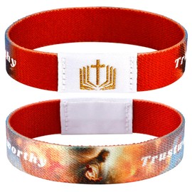 RSKDJSXL Wearable Bible Verse Bracelets, Daily Bible Verse Bracelets Inspirational Christian Wristbands Gifts for Women Men-Red (1 Pack)