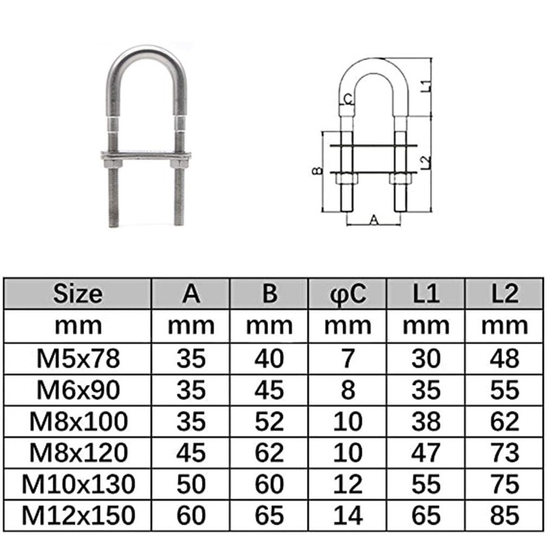Faspiroty Stainless Steel Boat Stern/Bow Tie Down Eye U Bolt