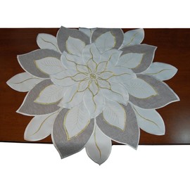 EcoSol Designs Embroidered Holiday Table Topper (33.5" x 33.5", White) Poinsettia
