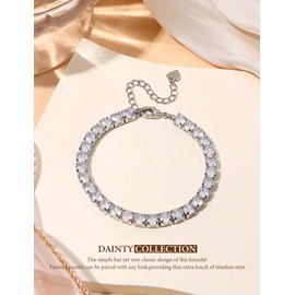 Adramata Women's Silver Tennis Bracelet 14K Gold-Plated Diamond Zirconia Bracelets 3/4/5 mm Gift with Box