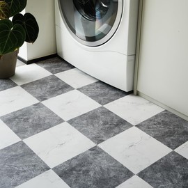 auxua Peel and Stick Floor Tile, Marble Pattern Continuous Vinyl Roll Flooring – 15.7'' x 19.68 ft Roll Covers 25.83 sq. ft, Effortless Alignment, Seamless Look Design for Bathroom, Kitchen