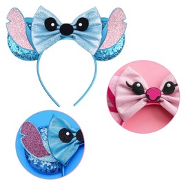 Dehott Cute Stuff Girls Headband with Stitch Ears - 2 Cute Hair Rings, Perfect Hair Accessories for Girls, Ideal as a Gift (Blue & Pink)